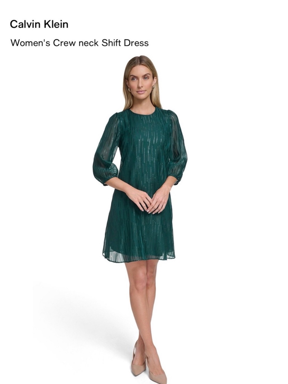 Calvin Klein Women’s Emerald Green Shimmer Chiffon Dress – Size 16